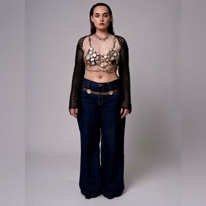 BERSHKA Wide-Leg Navy Jeans